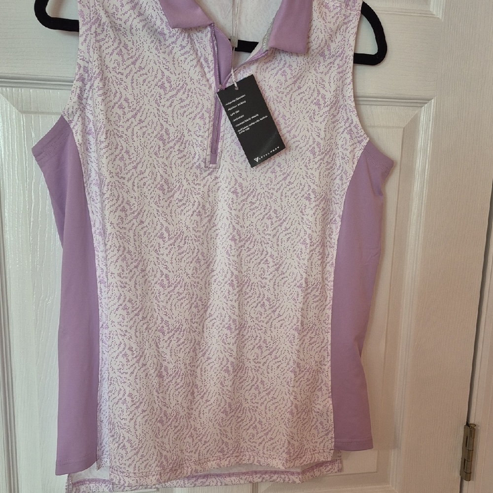 Levelwear Nwt Ladies Ripple Uv 50 Golf Shirt 3/4 Zip Front Purple White